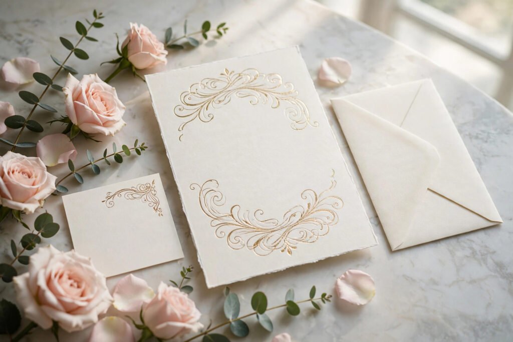 Elegant wedding invitation suite printed in Clapham