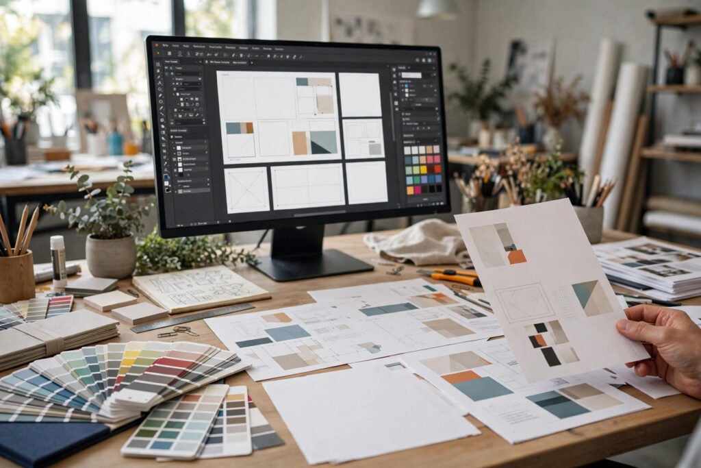 In-house graphic designer creating print artwork for customers