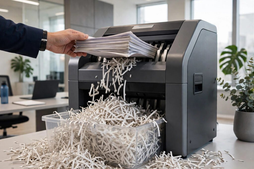 Secure document shredding service with cross-cut shredder